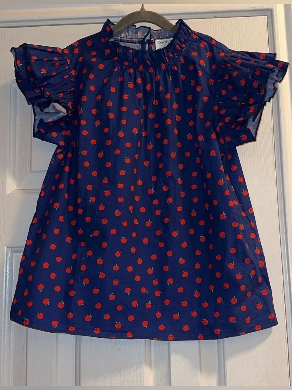 Shop the Mint Girls A True Beauty Navy Blue Apple Print Blouse